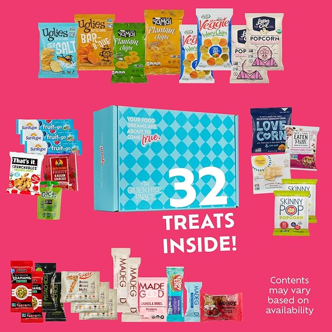 Gluten Free Palace Deluxe Snacks Variety Pack – Vegan Christmas Snacks Gift Basket – Healthy Holiday Gift Basket for Adults & College Students – Christmas & New Year Snack Box Gift (32 Count)