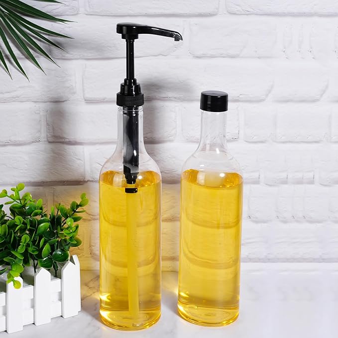 Maxdot 2 Pcs 25 oz Syrup Bottles with Pump Long Neck Bottles Plastic Syrup Pump Dispenser for Coffee Bar Accessories Home Party (Black)