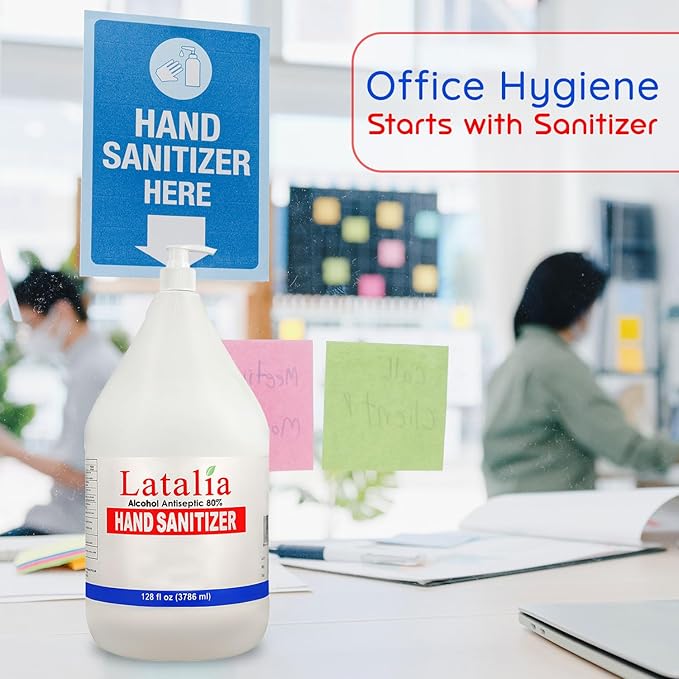 Latalia large Hand Sanitizer Pump 128 fl oz – Pack of 8 with 80% Alcohol Moisturizing Hand Sanitizer Refill Gallon for Home & Office, Unscented Clean Gel, Drying & Non-Sticky for Daily Hand Hygiene