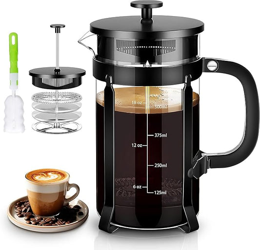 YMMIND French Press Coffee Maker 304 Stainless Steel Coffee Press,with 4 Filters System, Heat Resistant Thickness Borosilicate French Press Glass, BPA-Free Brewed Tea Pot Coffee Plunger(Copper 12oz)