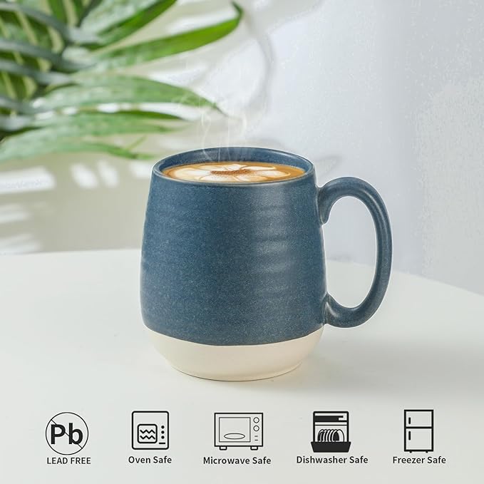 Hasense Coffee Mugs, 20 oz Oversized Coffee Cups Ceramic, Tea Cup with Handle for Coffee Cappuccino Soup Latte Hot Cocoa, Holiday Gift Mugs for Women and Men, 1 PCS(Deep Blue)