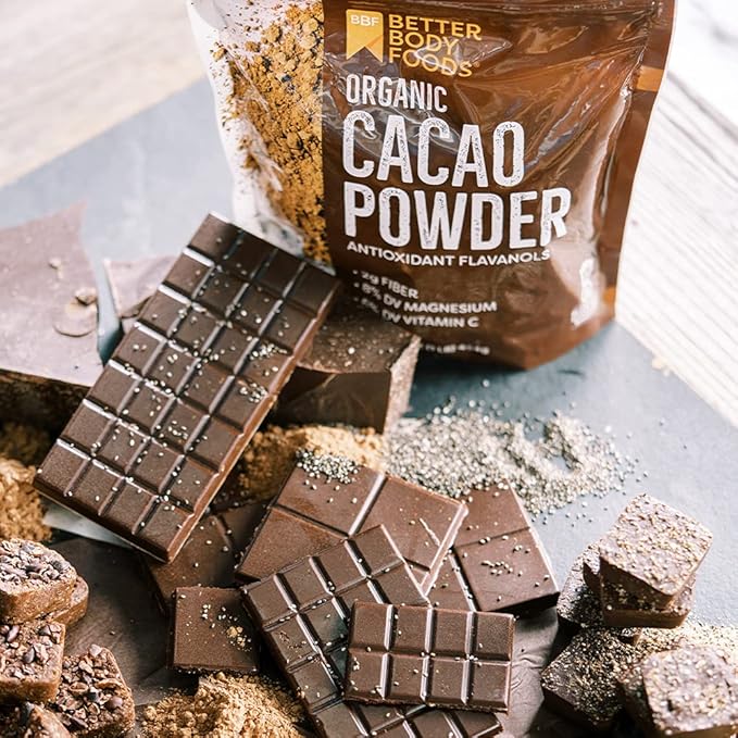 BetterBody Foods Organic Cacao Powder, Rich Chocolate Flavor, Non-GMO, Gluten-Free, Cocoa, 16 ounce, 1 lb bag (Pack of 2)