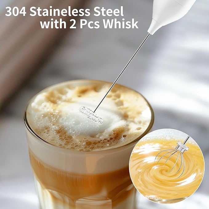 Kitchen Milk Frother Handheld with Stand, 3 Speeds Adjustable Mixer Electric Handheld Frother Wand, Hand Mixer Matcha Whisk Coffee Stirrers for Matcha, Hot Chocolate, Egg, Lattes - White