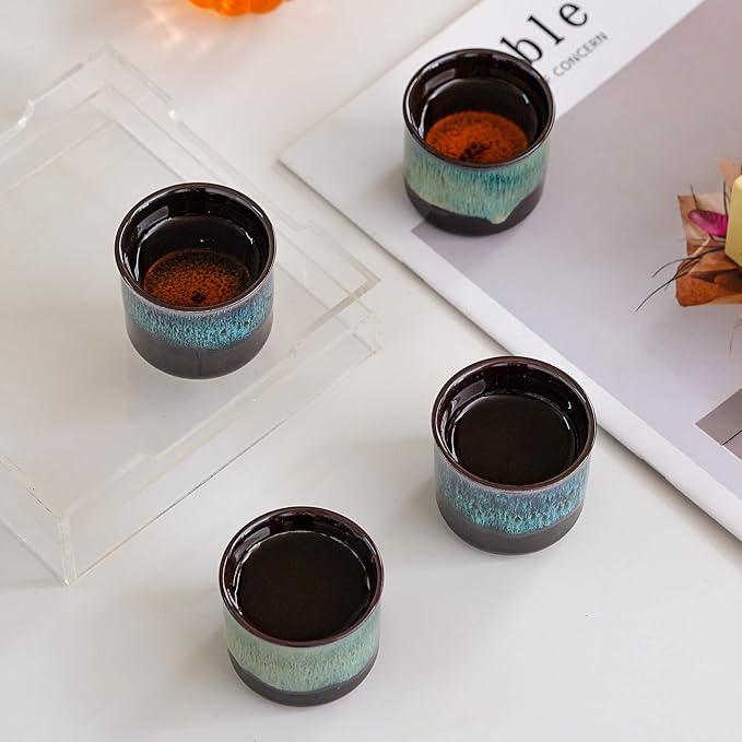 Espresso Cups Set of 2, Ceramic Espresso Cups, Expresso Shots Cups, 2.5oz Tea Cups, Demitasse Cups (4, full magic blue)