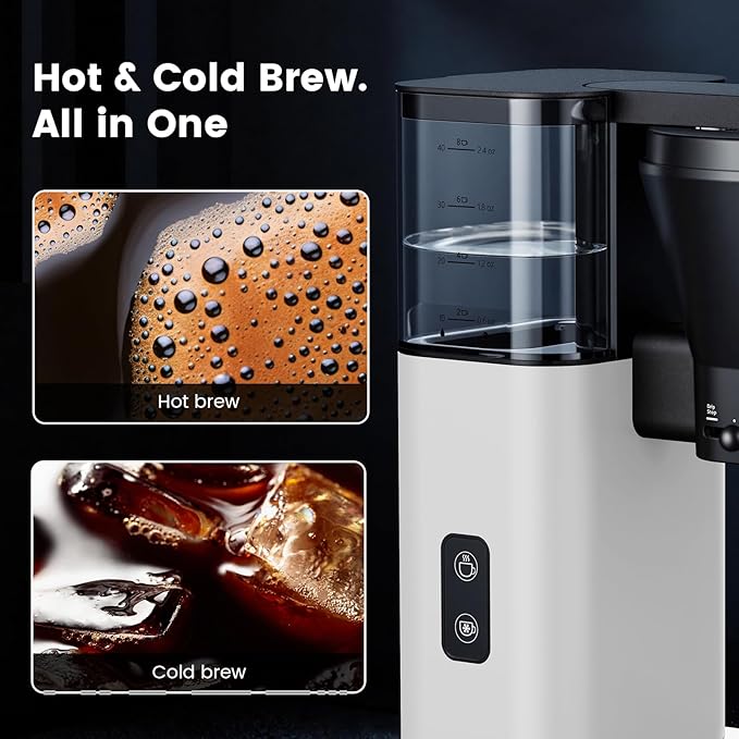 Kismile 8-Cup Drip Coffee Maker,Rapid Heating System for Seconds Brewing,Automatic Pour Over Coffee Machine,Detachable Water Tank,Deep Cold Brew & Keep Warm 40 Min, Easy to Clean (White)