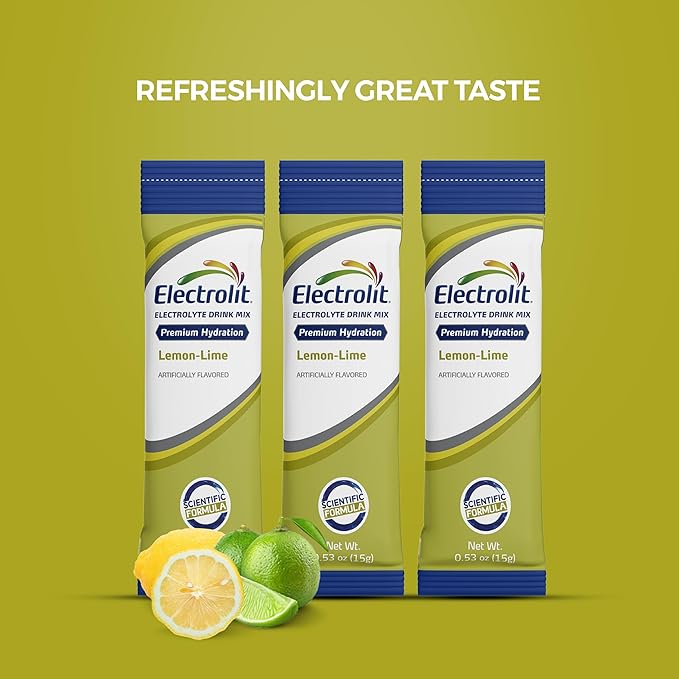 Electrolit Electrolytes Powder Packets, Lemon Lime 8 Pack, Powdered Hydration Packets for Dehydration & Rehydration, Post Workout Flavored Hydrating Drink Mix, Gluten Free Daily Water Enhancer Sticks