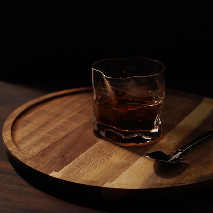 PINXIURY 11.8 Inch Round Wooden Decorative Serving Tray for Coffee Table and Home Decor, Round Wood Tray for Table Centerpiece, Small Candle Tray, Acacia, Appetizer Charcuterie Board