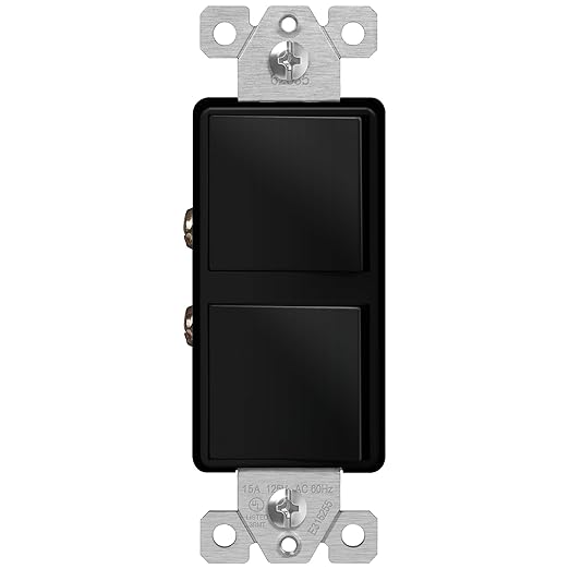 ENERLITES Double Paddle Rocker Combination Decorator Switch, Ground Terminal, Copper Wires Only, Single Pole or 3-Way, Residential/Commercial Grade, 15A 120-277VAC, 62835-BK, Black