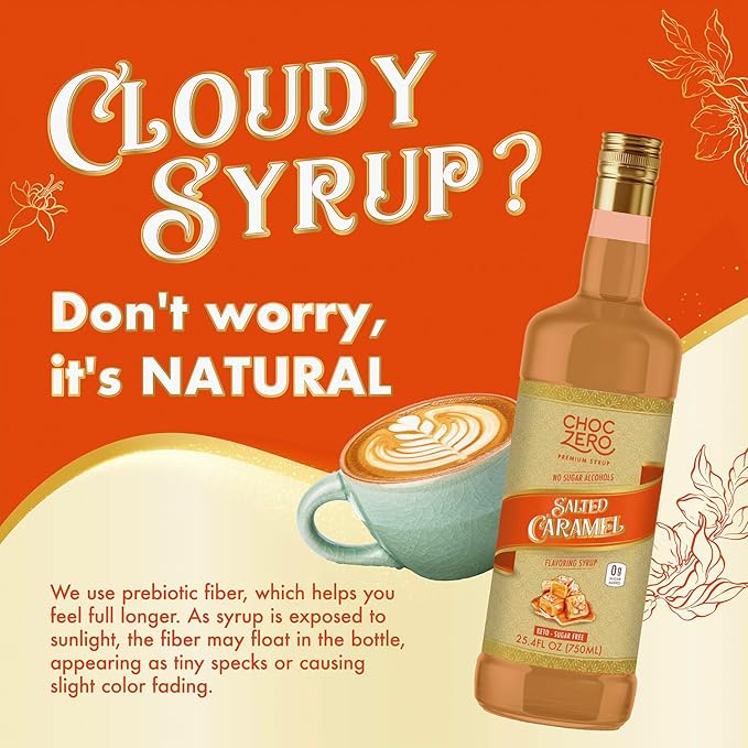 ChocZero Sugar Free Coffee Syrup, Salted Caramel Flavor, Simple Syrup Drink Mix, Salted Caramel Cocktails, Protein Shakes & Baking, Gluten Free, All Natural, 25.4 Ounces (Pack of 1)