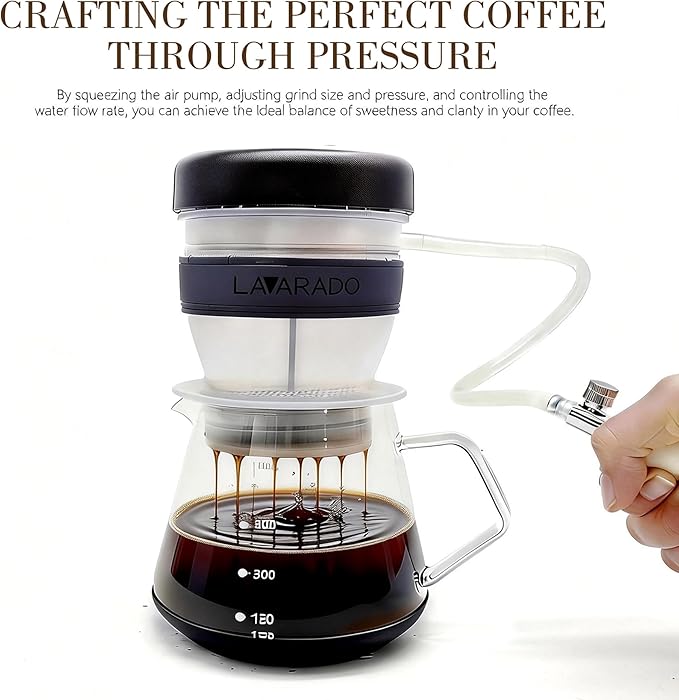 Air Pressure Coffee Maker, Manual Espresso Brewer No Electricity, Portable Handheld Coffee Maker for Home, Office & Travel, 0.3L Glass Pot