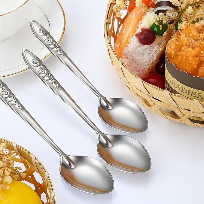 Nuogo 200 Pieces Dinner Spoons Set 6.69 Inches Silverware Spoons Bulk Stainless Steel Food Grade Tablespoons for Home Restaurant Kitchen Dishwasher Safe (C)
