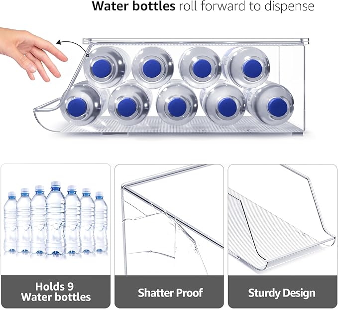 Sorbus Water Bottle Organizer for Fridge with Lid – Holds 9 Bottles – Stackable Drink Organizer for Refrigerator, Pantry, or Countertop – Clear BPA-Free Plastic Bottle Storage Holder (4 Pack)