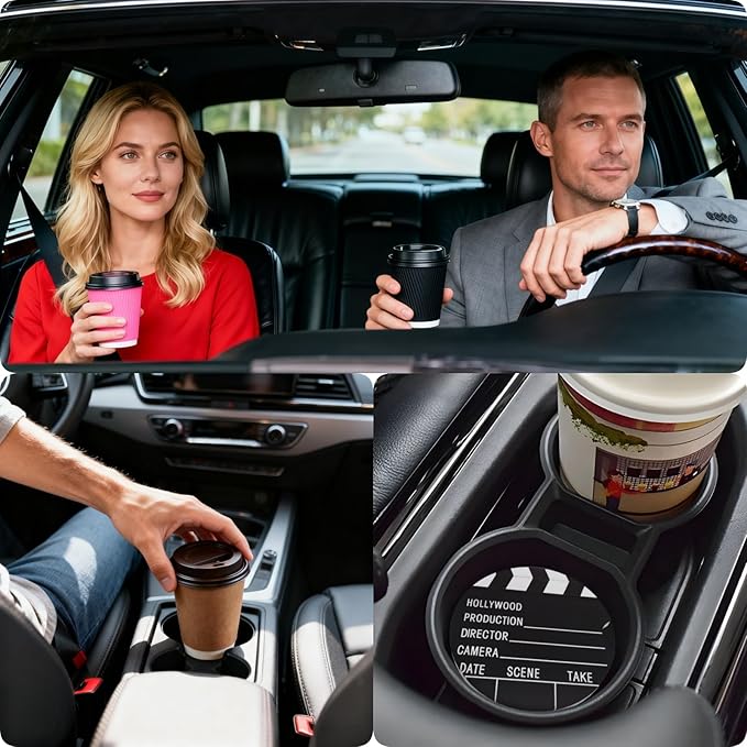 Car Cup Holder Coasters, 2 Pcs Ceramic Coasters with Finger Slot and Cork Back, Anti-Slip Shock Absorbing Women and Men Universal Car Accessories - Camera Board