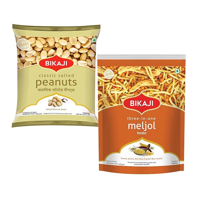 Bikaji Mel Jol 200g & Classic Salted Peanuts 150g | Crunchy Bar Snack, Tea-Time Munchies & Party Mix | Authentic Munching Pack for Sharing & Everyday Snacking
