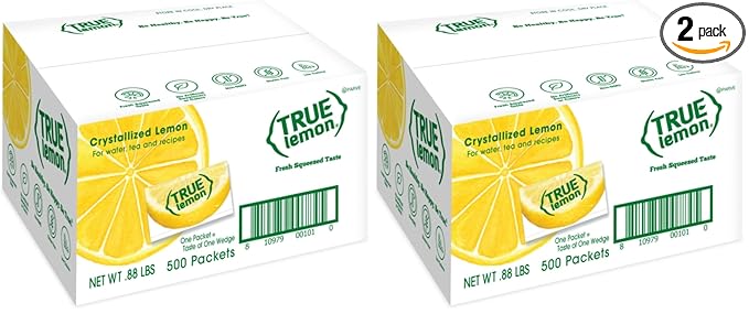 True Lemon 500ct - Water Enhancer - Bulk Dispenser - 0 Calorie Drink Mix Packets For Water - Sugar Free Lemon Flavoring Powder Packets,(Pack of 2)