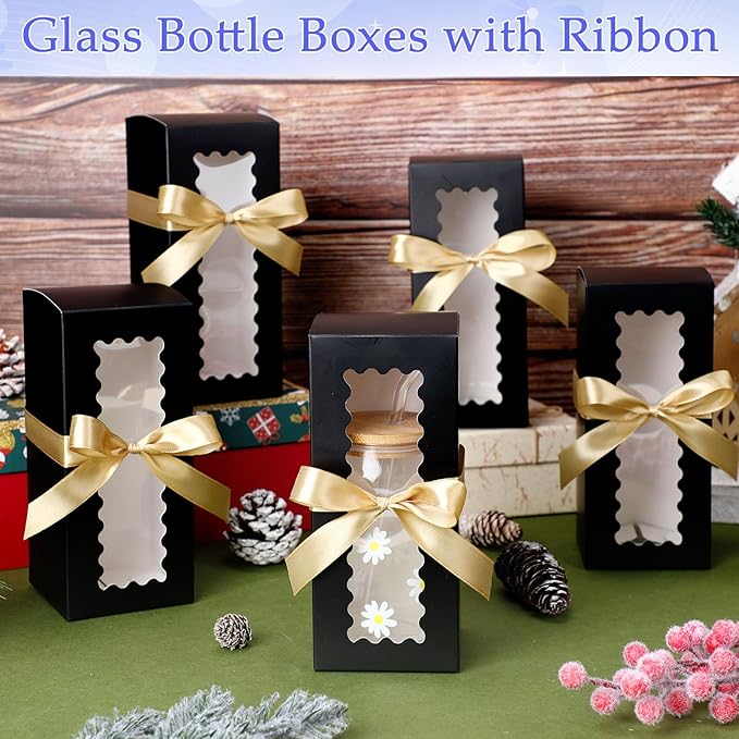 Windyun 100 Pcs Tumbler Gift Boxes for Sublimation Glass Exhibition Boxes Transparent for 12oz 16oz 20oz Shipping Cup Exhibition Packaging for Jars Mug Can Party Supplies(Black)
