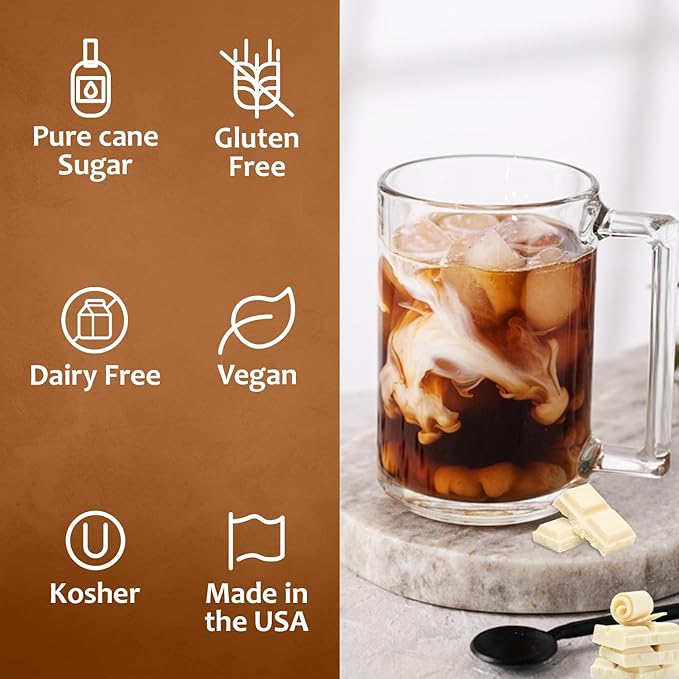 Syruvia Coffee Syrup, White Chocolate Flavored Syrup for Drinks, Lattes, and Desserts – 25.4 fl oz, With Pump