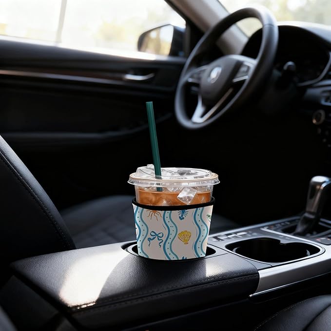 Neoprene Iced Coffee Sleeve 3 Pack, Reusable Insulated Cup Holder with Cute Ocean Pattern, Fits 16–32 oz Tumblers, Compatible with Starbucks & Dunkin, Drink Sleeves for Iced Coffee