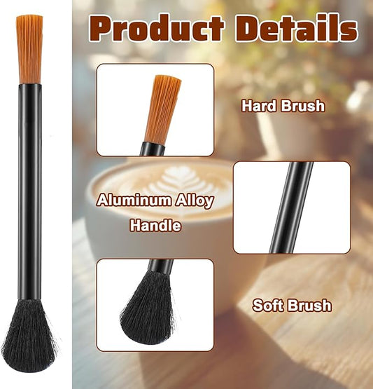 Sibba Coffee Grinder Cleaning Brush with Dual Head 2 PCS Professional Barista Tool for Espresso Machine Grinder Durable Aluminum Handle with Soft Nylon Bristles Brush for Home Kitchen Bar Accessories