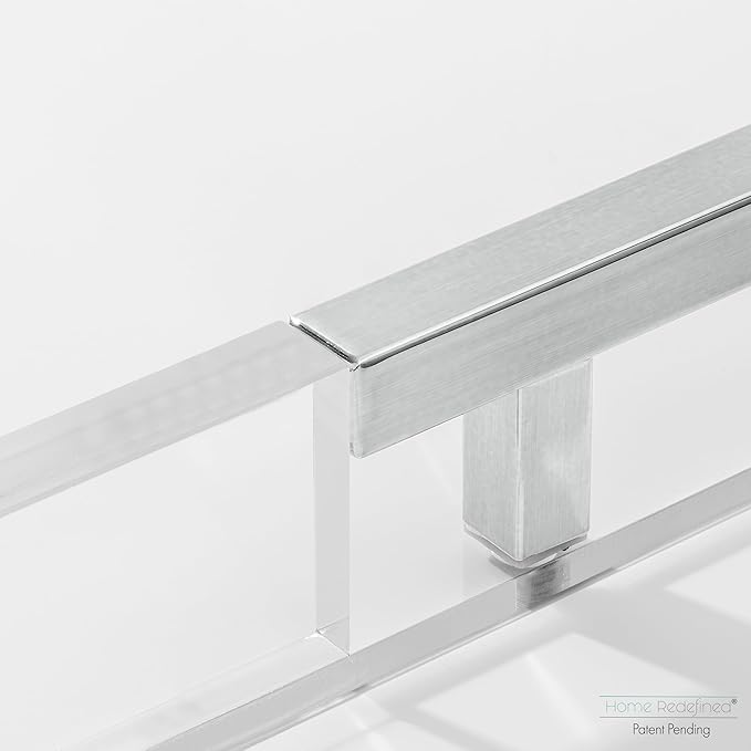 Modern 16"x12" Rectangle Acrylic Lucite Plastic Decorative Serving Tray with Silver Stainless Steel Metal Handles for Home Decor Ottoman Coffee Table Food Fruits Lap Vanity Perfume by Home Redefined