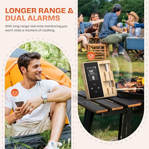 Smart Wireless Meat Thermometer with 2 Color-Coded Probes,Standalone Display Base, Accuracy ±1°F，Digital Bluetooth Thermometer for Cooking, Oven, Smoker, BBQ, Grill Real-Time Monitoring in App