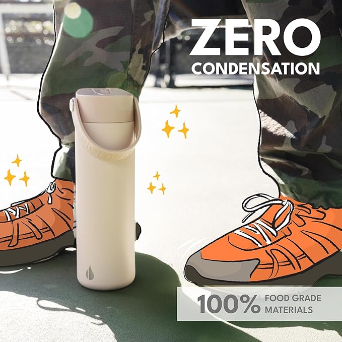 Elemental 24oz Insulated Water Bottle with Straw - 100% Leak-Proof Stainless Steel Core Water Bottles for Travel, Sports and Gym - Double Wall Insulation & BPA Free - Beige