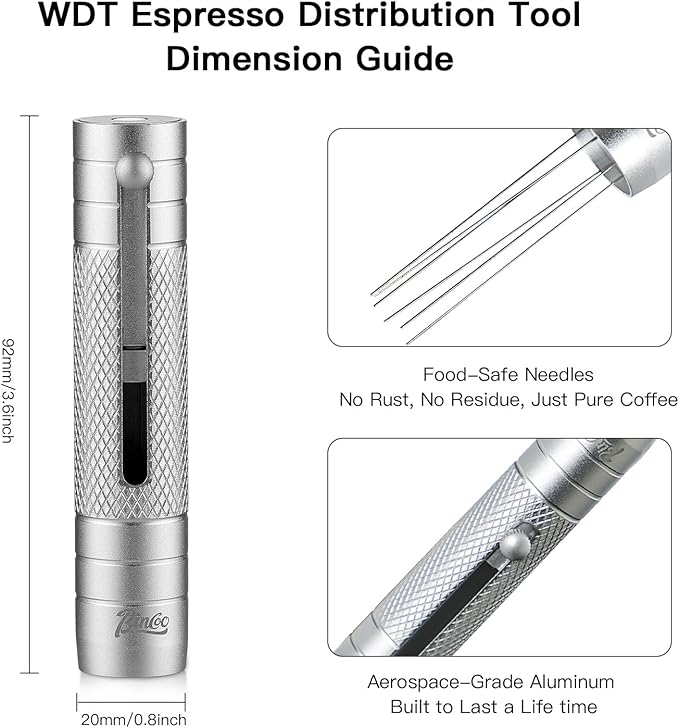 WDT Espresso Distribution Tool - Bincoo Espresso Stirrer Tool For Barista, espresso wdt tool with espresso stirrer (Silver)