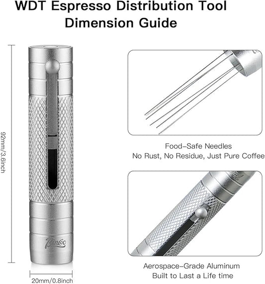 WDT Espresso Distribution Tool - Bincoo Espresso Stirrer Tool For Barista, espresso wdt tool with espresso stirrer (Silver)