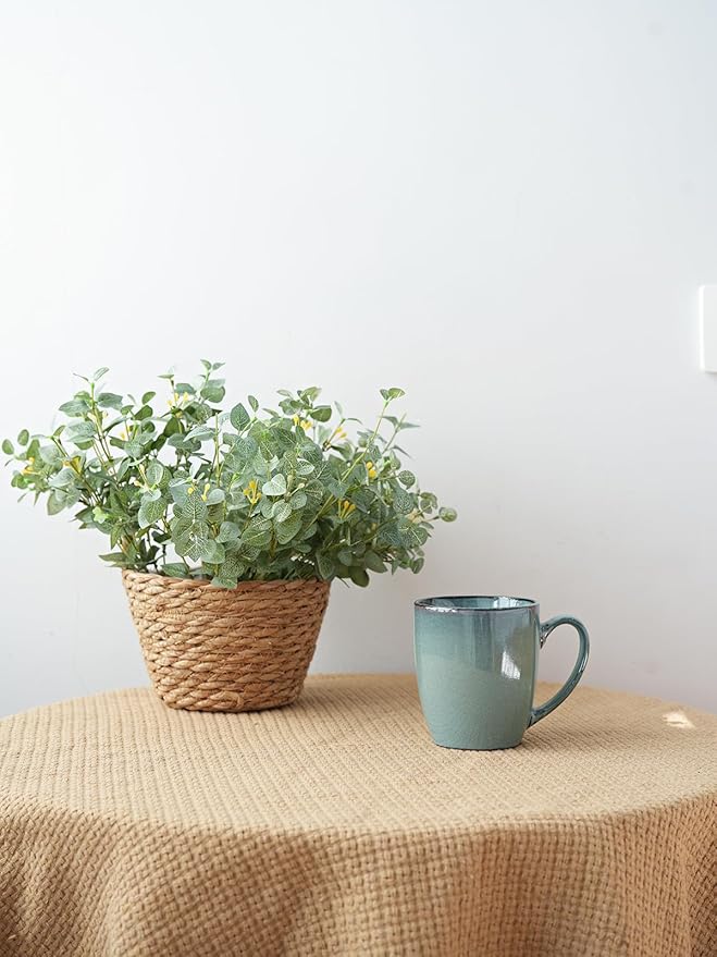 Bosmarlin Ceramic Coffee Mug Set of 4, 17 Oz, Coffee Cups with Big Handle, Microwave Safe, Unique Reactive Glaze (Lake Green, 17 Oz)