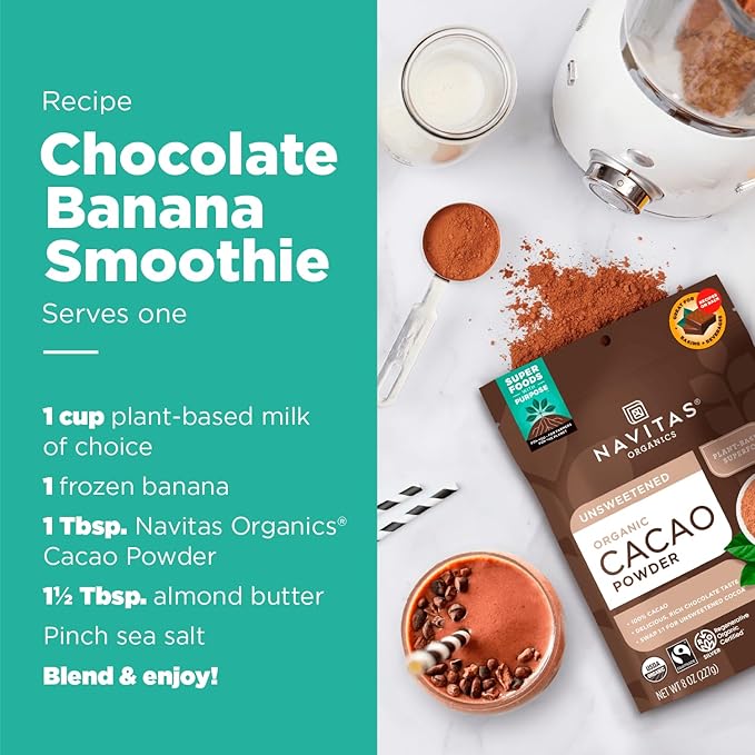 Navitas Organics Cacao Powder - Cocoa Powder Substitute 1:1, For Hot Chocolate, Baking & More - Regenerative Organic Certified, Non GMO, Fairtrade, Gluten Free, Non-alkalized (16oz. Bag, 76 Servings)