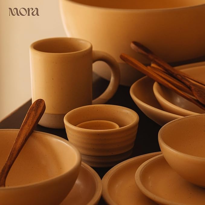 MORA Medium Mugs Set of 4, 16oz Ceramic Pottery Latte Mugs/Coffee Cups - Microwave and Dishwasher Safe - Merrigold