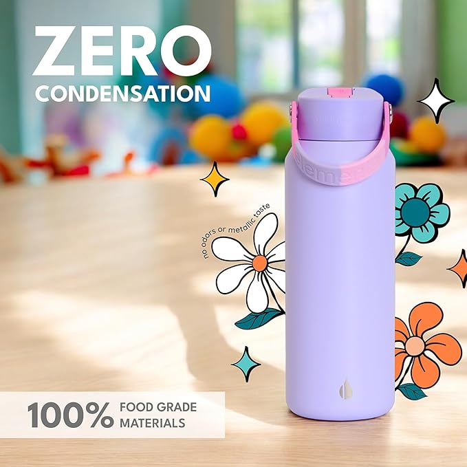 Elemental 40oz Insulated Water Bottle with Straw - 100% Leak-Proof Stainless Steel Core Water Bottles for Travel, Sports and Gym - Double Wall Insulation & BPA Free - Lilac Tie Dye