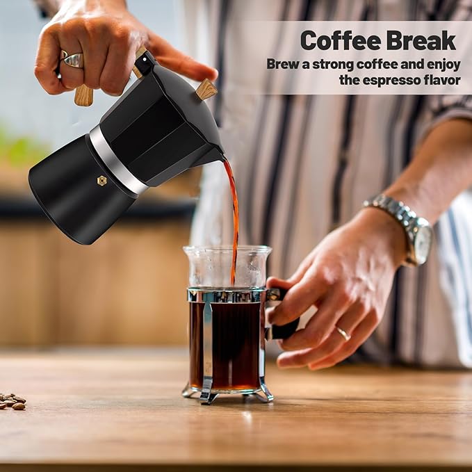 Vaolvpant 3 Cup Aluminum Moka Pot Classic Stovetop Espresso Coffee Maker 150ml 5oz Coffeemaker Percolator Mocha Pot Greca Coffee Maker Cafe Makers for Italian and Cuban Café Brewing Black