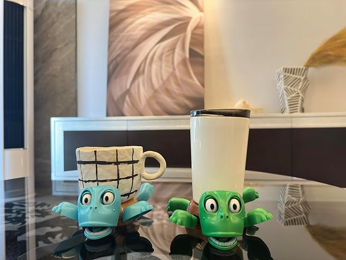 JOD® Turtle Cup Holder,Turtle Coaster with Funny Expression, 2 PCs Cup Holder with Liftable Limbs & Expressive Face for Turtles,Tortoise Lover Gag Gifts Home Decor(2pc-Green Blue)