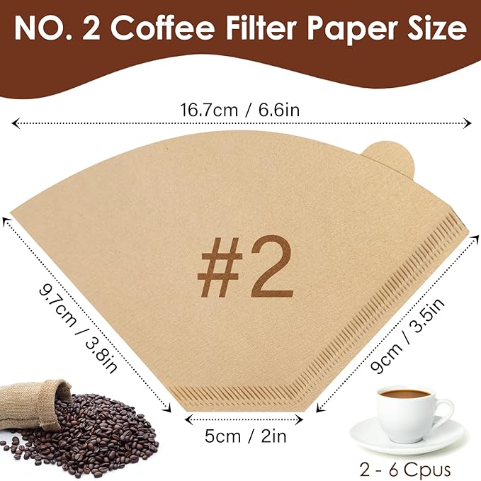 600 Count Coffee Filters #2 Unbleached Coffee Filters 2 Cone Paper Fits for Drip and Compatible with Pour Over Coffee Maker (2-6 Cup)
