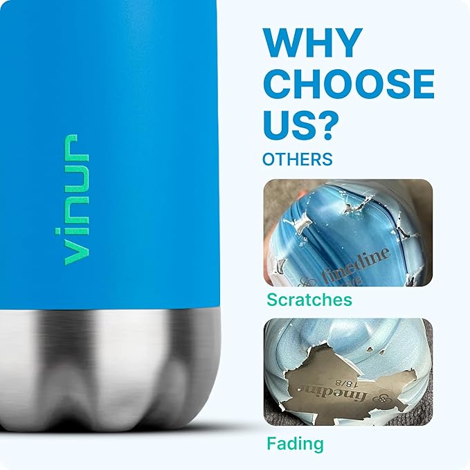 VINUR Small Water Bottle for School-9 oz Stainless Steel Insulated Leak Proof Sports Water Bottle for Purse, Gift for Girl Boy, Sky Blue