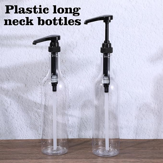 6 Pcs 25 oz Syrup Bottles with Pump Long Neck Bottles Plastic Syrup Pump Dispenser for Coffee Bar Accessories Home Party