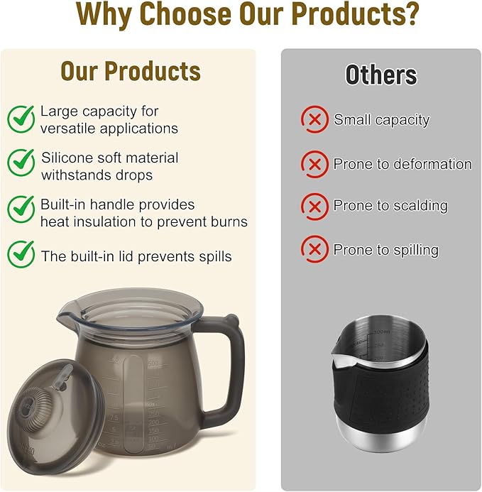 silicone Milk Frothing Pitcher, 500ml/16.9 oz multi-functional Milk Frother Cup with Clear Scale, Coffee Bar Cappuccino Espresso Machine Accessories, Milk Jug Coffee Frother Cup