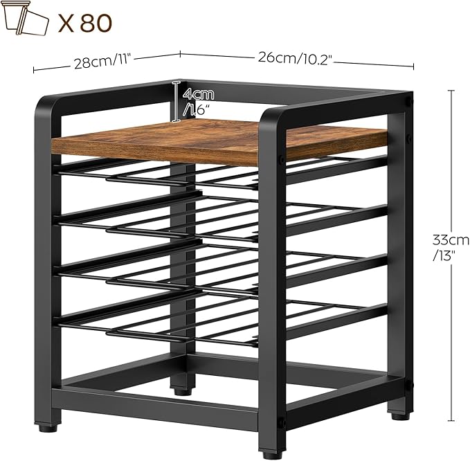 Coffee Pod Drawer Holder, 4 Tier Organizer for K Cup, 80 Pods Capacity, Spacious Storage Rack for K Cup, Space Saving, Easy Assembly, for Kitchen, Rustic Brown KH04BRY1