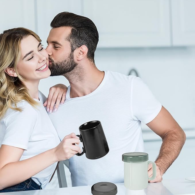 EurtAuro Designer's original handmade ceramic coffee mugs，Ceramics tea cup for office and home，Birthday, Valentine's gifts for men and women，mugs with lid，14.2oz (Starry black)