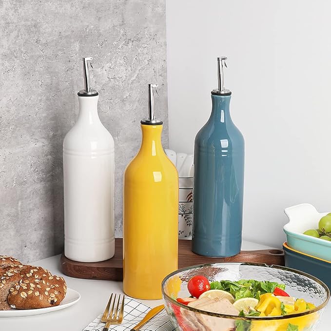 Sweejar Large Ceramic Olive Oil Dispenser Bottle, Opaque Oil Cruet Protects to Reduce Oxidation, Suitable for Storage Vinegar, Soy Sauce & Other Liquids, Pack of 1, 24 Fl Oz(Jade)