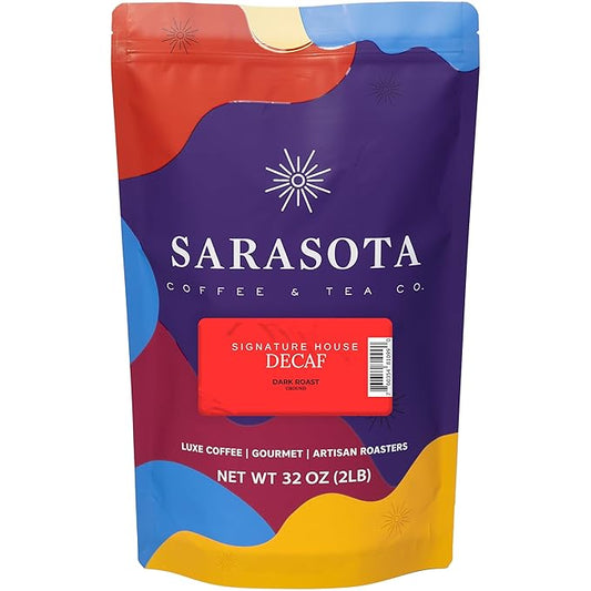 2 lb Decaf Ground Coffee | Decaffeinated Coffee Dark Roast | Smooth Low Acid Bulk Ground | Specialty Grade | 32 oz