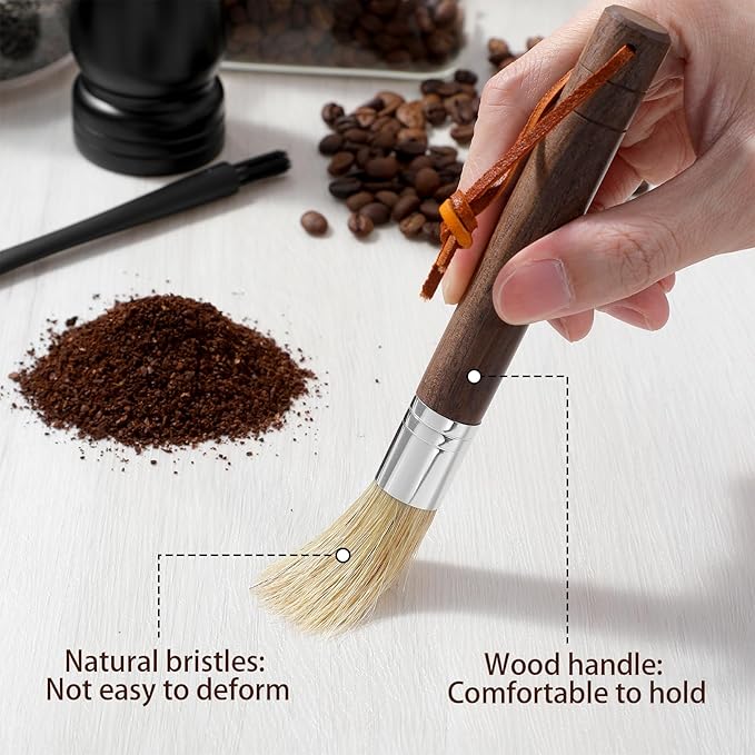 Mabor Coffee Cleaning Brush Set - Natural Bristle & Wood Handle, Professional Espresso Grinder Cleaning Tools with Dual-Head Brush