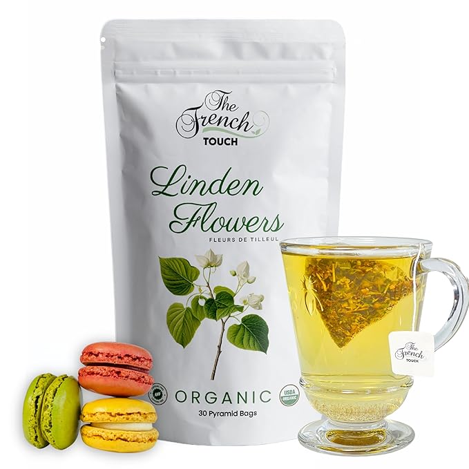 The French Touch Linden Flowers Tea ORGANIC | 2.0g x 30 Pyramid Bags | 100% Certified USDA Organic | Plant based tea bags | Select Premium Tea (Linden Flowers) | Caffeine-free