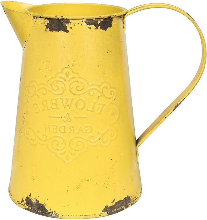 APSOONSELL Yellow Metal Flower Vase Vintage Jug Pitcher Shabby Chic Decor Rustic Farmhouse Kitchen Decor for Home