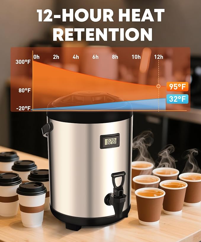 Insulated Beverage Dispenser with Spigot,2.2 Gallon/8L Coffee and Drink Server,Non-electric Thermal Hot and Cold Beverage Dispenser for Juice Chocolate Tea Milk