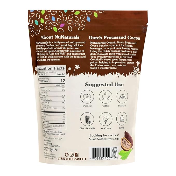 NuNaturals Cocoa Dutch Process Organic 10-12%, 1 lb 2 Pack