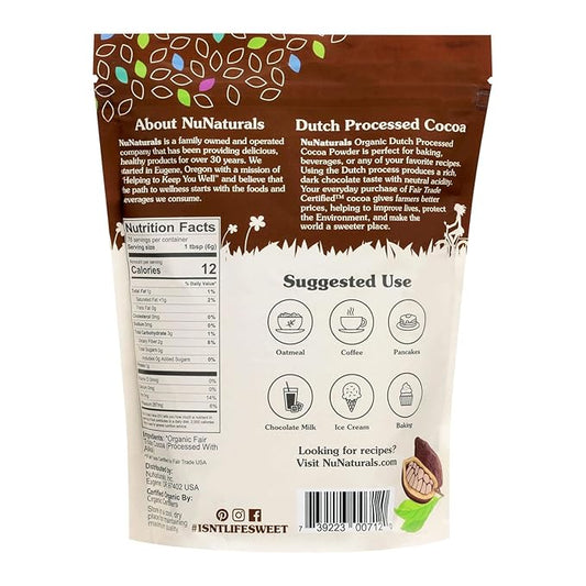 NuNaturals Cocoa Dutch Process Organic 10-12%, 1 lb 2 Pack