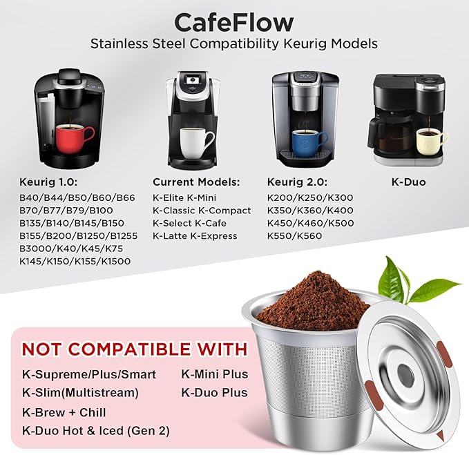 Reusable K Cups,Stainless Steel K Cups for Keurig,Keurig Reusable Coffee Pods for Keurig 1.0 & 2.0 Coffee Makers BPA-Free Refillable Coffee Filters (4)