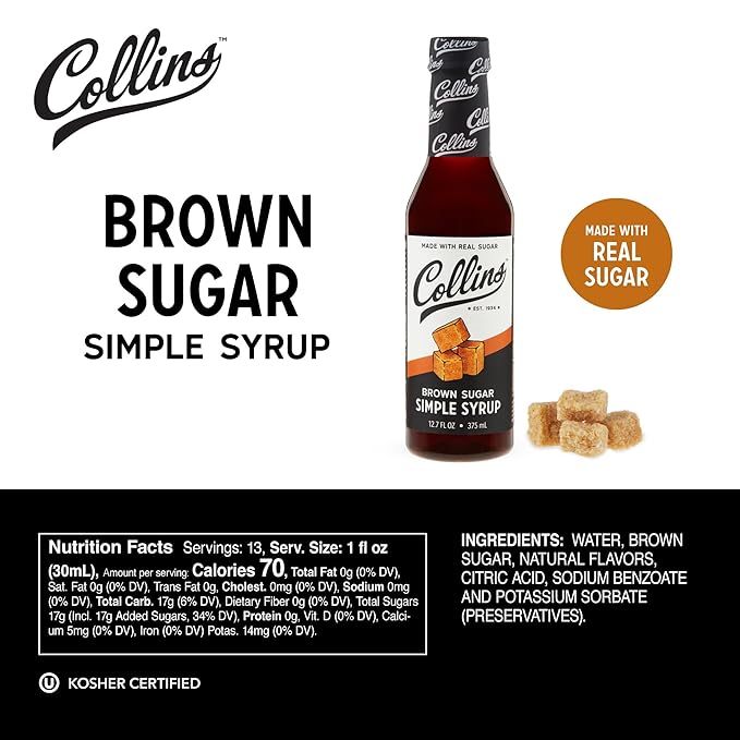 Collins Brown Sugar Syrup - Simple Syrup for Cocktails, Brown Sugar Coffee Syrup - Cocktail Syrup 12.7oz Set of 1